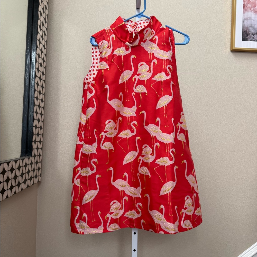 Buru brocade mod dress in flamingo print size S